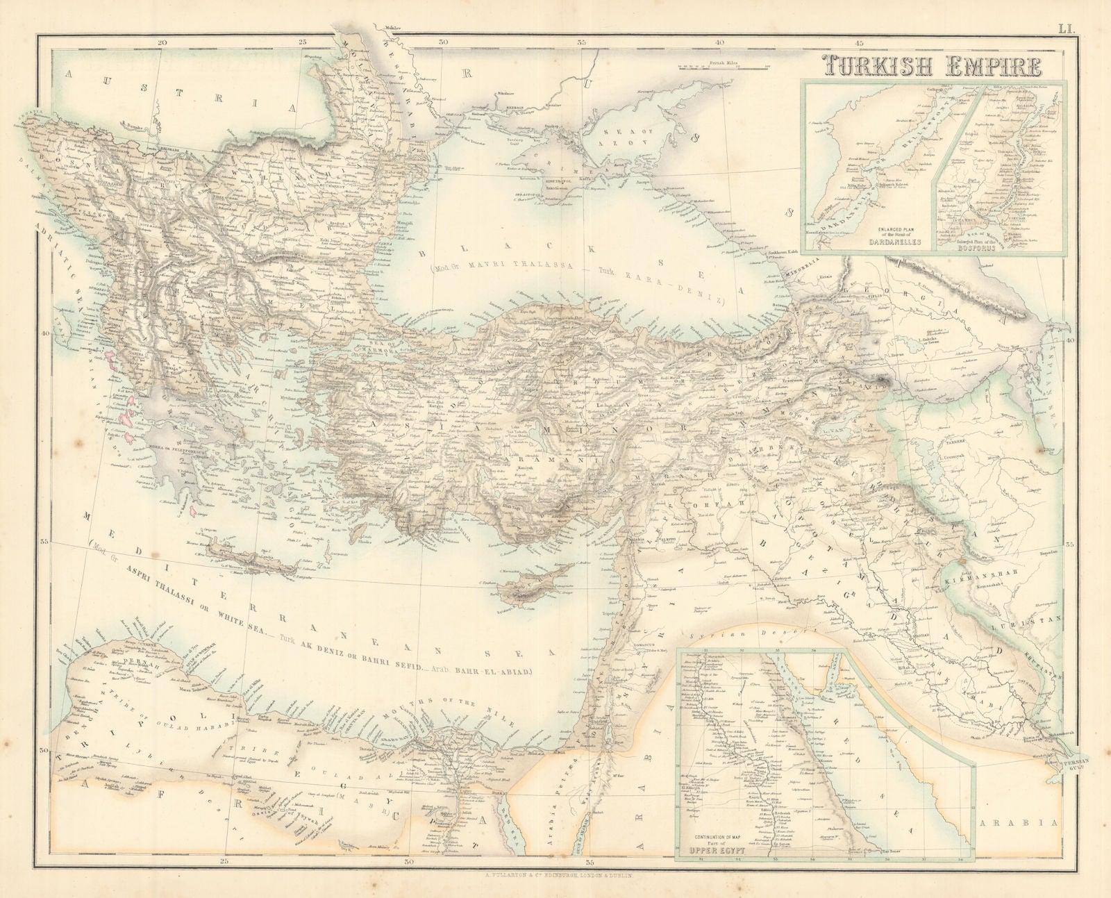 Turkish Empire. Turkey Balkans Levant Dardanelles Bosphorus. FULLARTON c1863 map